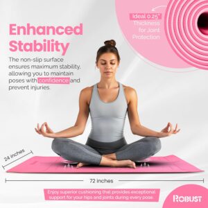 Robust Non-Slip Yoga Mat with Strap, 1/4″ Thick TPE Eco-Friendly Workout Mat for Yoga with Position Lines and Texture Surface, Gym Mat for Women, Men, Pilates and Exercises Anti-Tear Sweat-Proof Exercise Mat