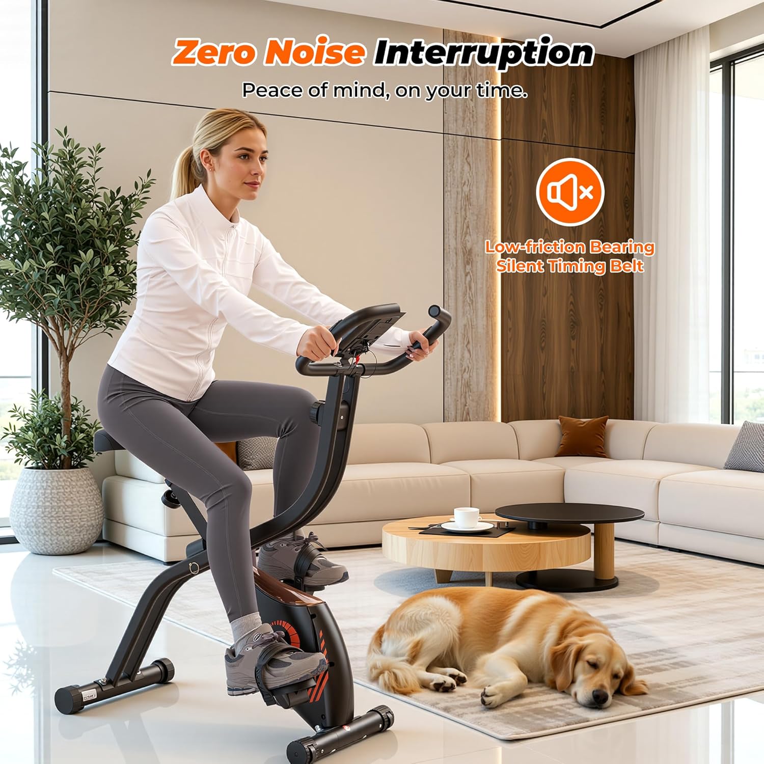 Exercise Bike, 3 IN 1 Stationary Bike, Folding Exercise Bike with 16-Level Resistance, Comfortable Seat Cushion, LCD Monitor, 265 lbs Weight Capacity for Home Gym Workout (Orange) - Image 6