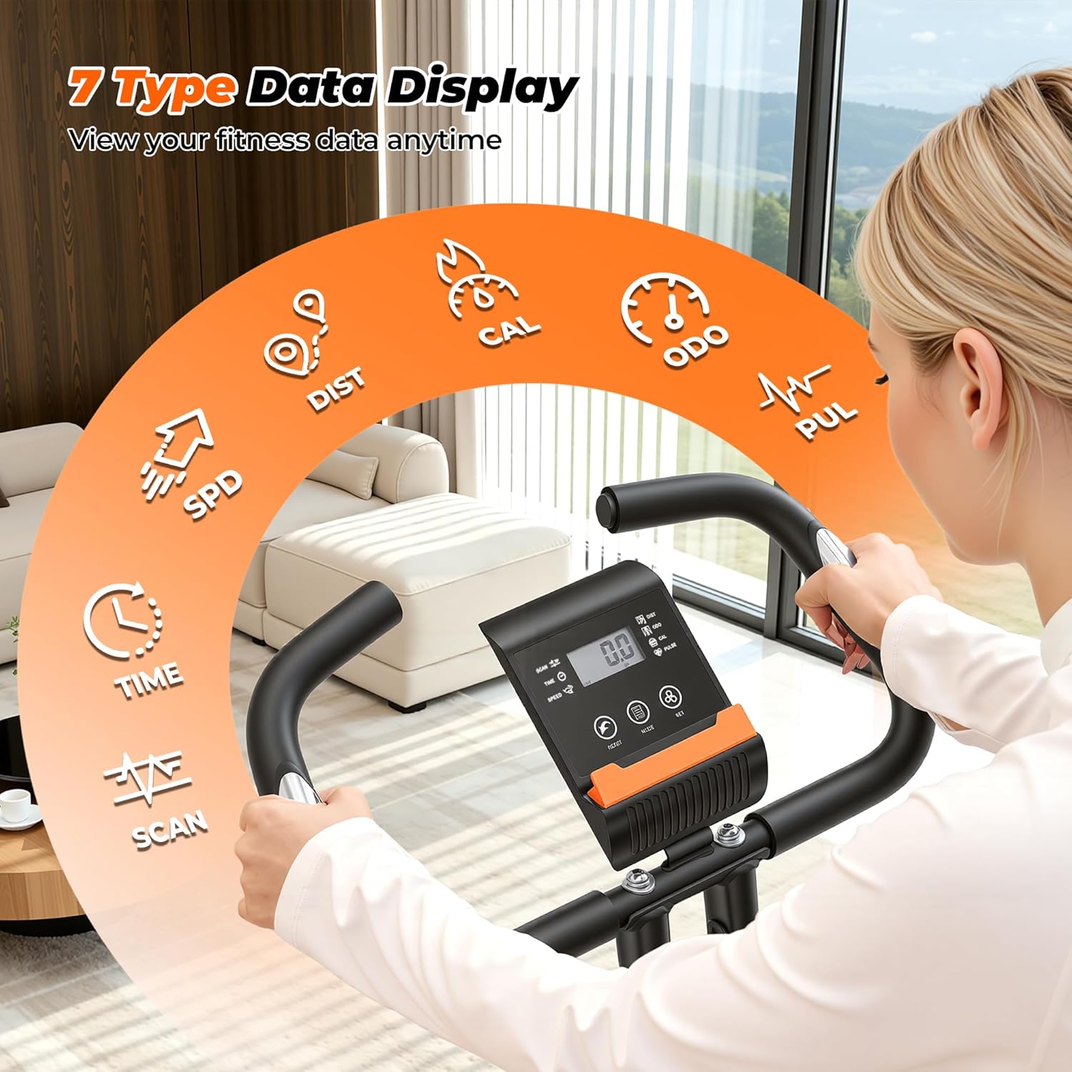 Exercise Bike, 3 IN 1 Stationary Bike, Folding Exercise Bike with 16-Level Resistance, Comfortable Seat Cushion, LCD Monitor, 265 lbs Weight Capacity for Home Gym Workout (Orange) - Image 4