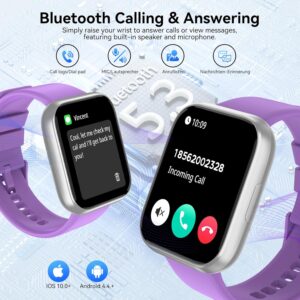 Smart Watch for Men Women, 1.85″ HD Smart Watch with Bluetooth Calls, 120+ Sport Modes Fitness Watch, Fitness Tracker 24/7 Heart Rate/Sleep Monitor, IP68 Waterproof, iOS Android Compatible (Purple)