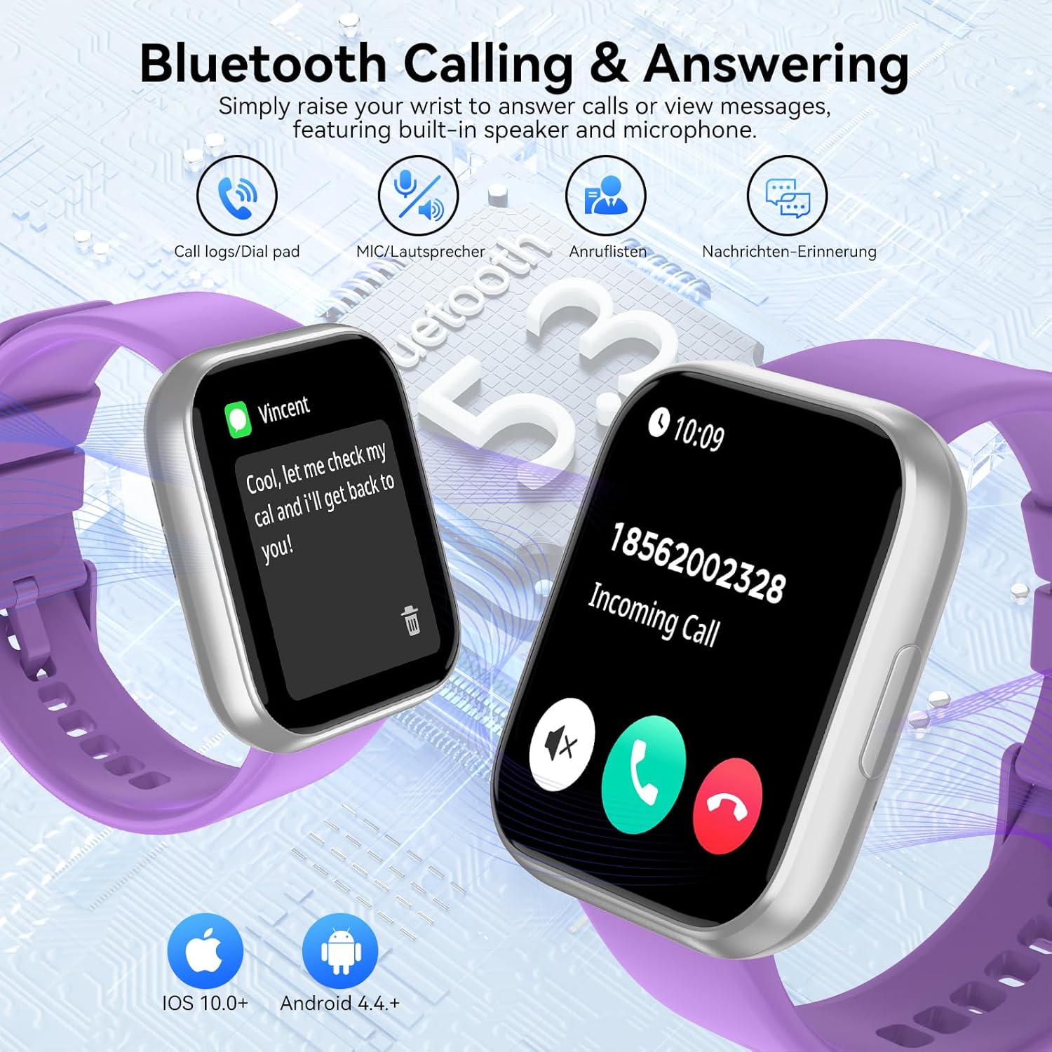 Smart Watch for Men Women, 1.85" HD Smart Watch with Bluetooth Calls, 120+ Sport Modes Fitness Watch, Fitness Tracker 24/7 Heart Rate/Sleep Monitor, IP68 Waterproof, iOS Android Compatible (Purple) - Image 2