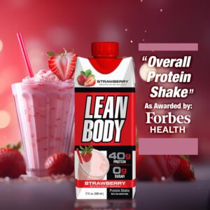 Labrada Lean Body Ready-to-Drink Strawberry Protein Shake, 40g Protein, Whey Blend, 0 Sugar, Gluten Free, 22 Vitamins & Minerals, 17 Ounce (Recyclable Carton & Lid – Pack of 12) LABRADA
