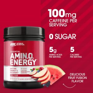 Optimum Nutrition Amino Energy – Pre Workout with Green Tea, BCAA, Amino Acids, Keto Friendly, Green Coffee Extract, Energy Powder – Fruit Fusion, 65 Servings (Packaging May Vary)