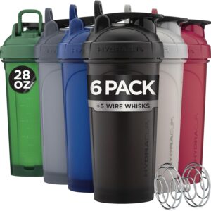 Hydra Cup – 6 Pack – 28oz Shaker Bottles | Protein Shaker Cups with Whisk Ball, Leak-Proof, Carry Handle | BPA-Free Gym Mixer for Protein Powder, Mixing Supplements