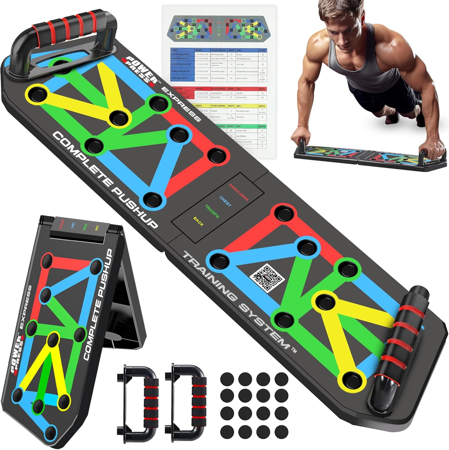 Push Up Board – Foldable Push Up Board for Men and Women, Push Up Handles with 30+ Color Coded Combo Positions for Exercise – At Home Workout Equipment Men, Pushup Board, Original