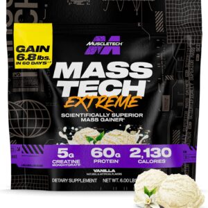 Muscletech High-Protein Mass Gainer (Vanilla Milkshake, 6LB) – Mass Tech Extreme 2000 Mass Gainer Protein Powder Supplement – Weight Gainer for Increase Muscle & Enhanced Recovery – Packaging May Vary