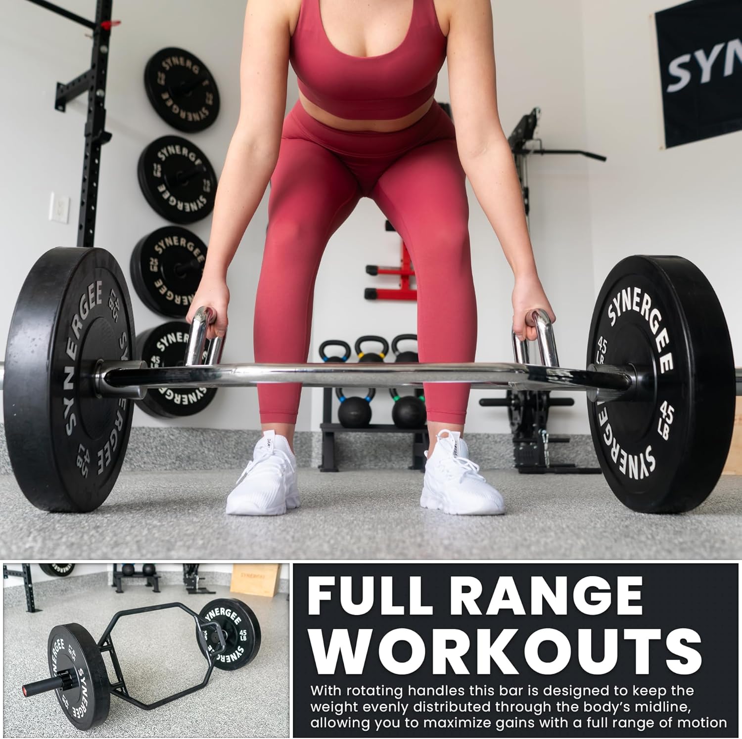 Synergee 20kg and 25kg Chrome or Black Olympic Hex Barbell Trap Bar with Rotating, Flat or Raised Handles for Squats, Deadlifts, Shrugs. - Image 7