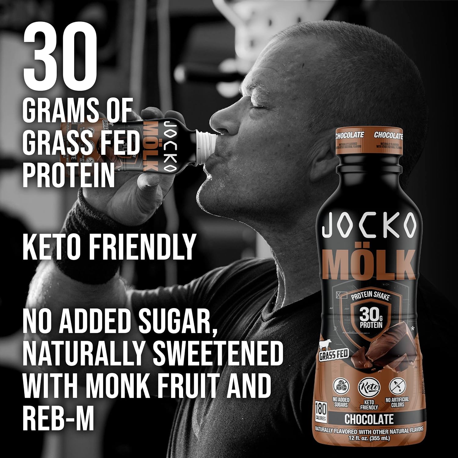 Jocko Mölk 30g Grass Fed Protein Shakes – No Added Sugar Protein Drinks KETO Friendly - Ready to Drink 12 FL Oz (Pack of 12) Chocolate - Image 2