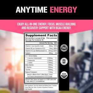 Evlution EVL BCAAs Amino Acids Powder – BCAA Energy Pre Workout Powder for Muscle Recovery Lean Growth and Endurance – Rehydrating Post Workout Recovery Drink with Natural Caffeine – Pink Lemonade
