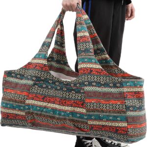 Large Yoga Mat Bag, Patterned Canvas Yoga Mat Bag Large Tote Sling Carrier with Pockets Travel Gym Duffle for Pilates Office Beach Workout