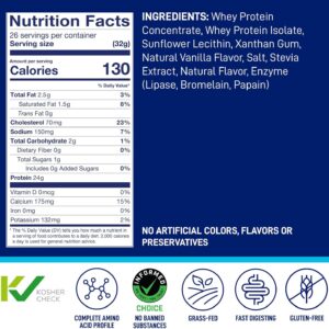LeanFit WHEY Protein Natural Vanilla – 100% Whey Protein Powder, 24g Protein Per Serving – Grass-Fed, Gluten-Free, Low Carb, BCAAs, Amino Acid – 23 Servings, 1.83 Pound Tub