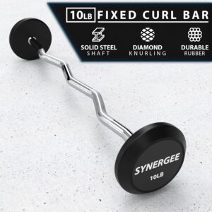 Synergee Fixed Easy Curl Bar Pre Weighted Curved Steel Bar with Rubber Weights – Fixed Weight