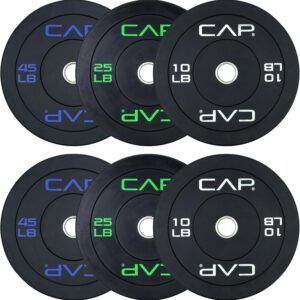 CAP Barbell 2-Inch Olympic Bumper Plate Weight Set with 6 Post Rack | 100-370 lbs | Multiple Options