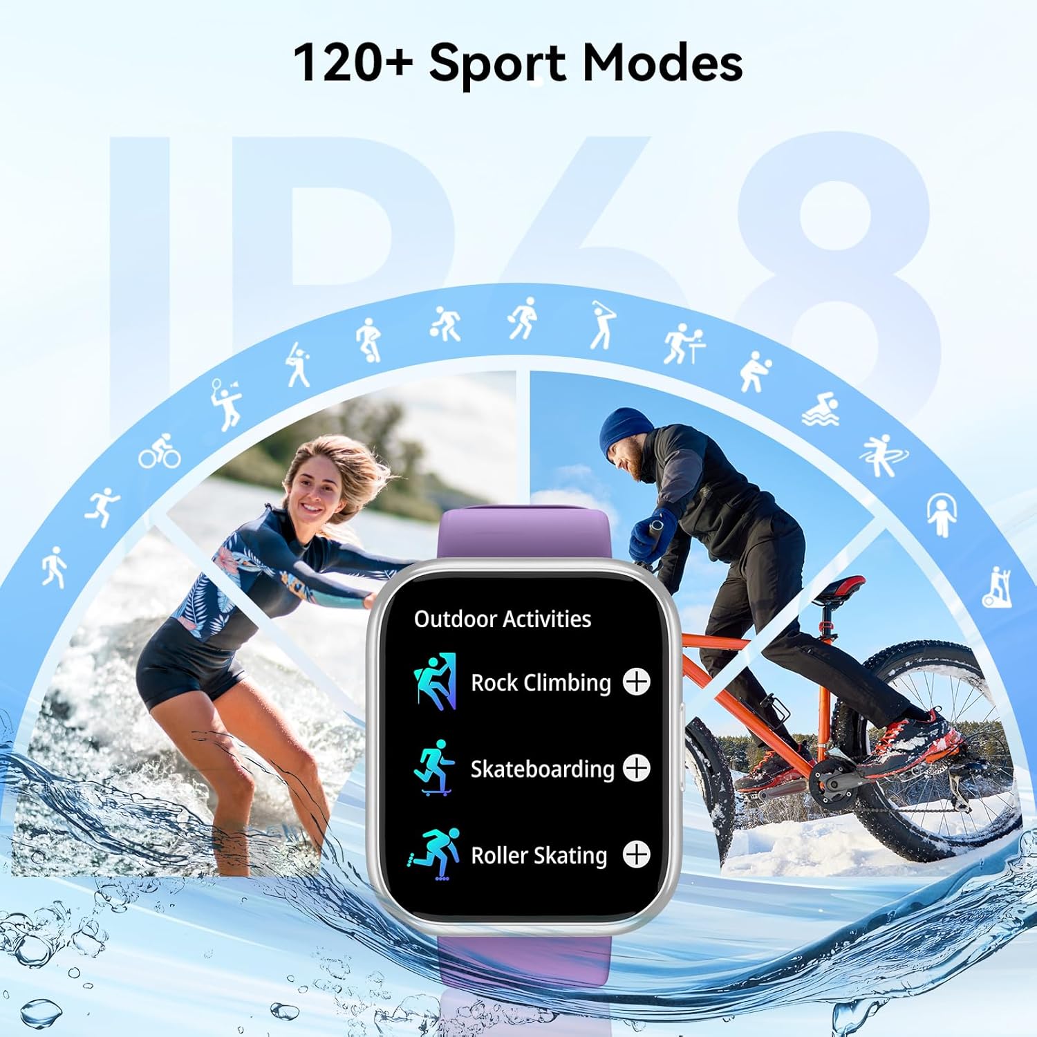 Smart Watch for Men Women, 1.85" HD Smart Watch with Bluetooth Calls, 120+ Sport Modes Fitness Watch, Fitness Tracker 24/7 Heart Rate/Sleep Monitor, IP68 Waterproof, iOS Android Compatible (Purple) - Image 3