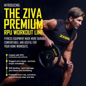 ZIVA Olympic Weight Plate – Premium Urethane-Coated Grip Disc with 2″ Stainless Steel Insert and 3-Position Handle – Sold Individually (2.5–45 lb) Does not fit Standard Studio Barbell