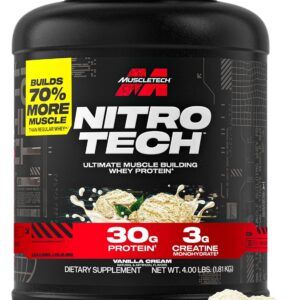 Muscletech Whey Protein Powder (Vanilla Cream, 4 Pound) – Nitro-Tech Ultimate Muscle Building Formula with Whey Protein Isolate – 30g of Protein, 3g of Creatine & 6.8g of BCAA – Packaging May Vary
