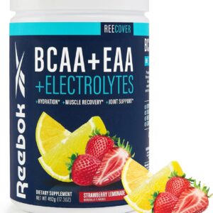 Reebok REECover Amino Acids + Electrolytes | 8g EAAs, 5g BCAAs, Hydration Matrix | Muscle Recovery, Strength | Post-Workout Support | 30 Servings | Strawberry Lemonade