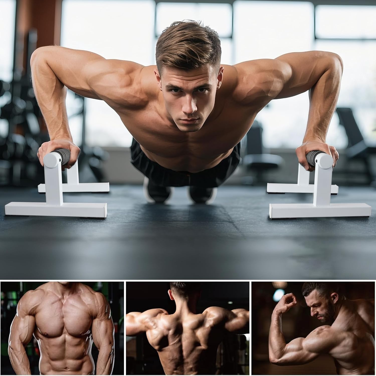 BESTWEI Wooden Parallettes Push Up Bars for Floor, Strength Training Pushup Stands Handles for Home Calisthenics, Fitness, Floor Workouts Solid Wood with White Metal Bracket, Support 500 lbs - Image 4