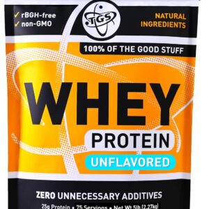 TGS Nutrition 100 Whey Protein Powder Unflavored, Unsweetened – Clean, No Artificial Ingredients for Men & Women – 5lb Bulk, Soy Gluten Free, Keto, Low Carb – Post Workout Muscle Recovery