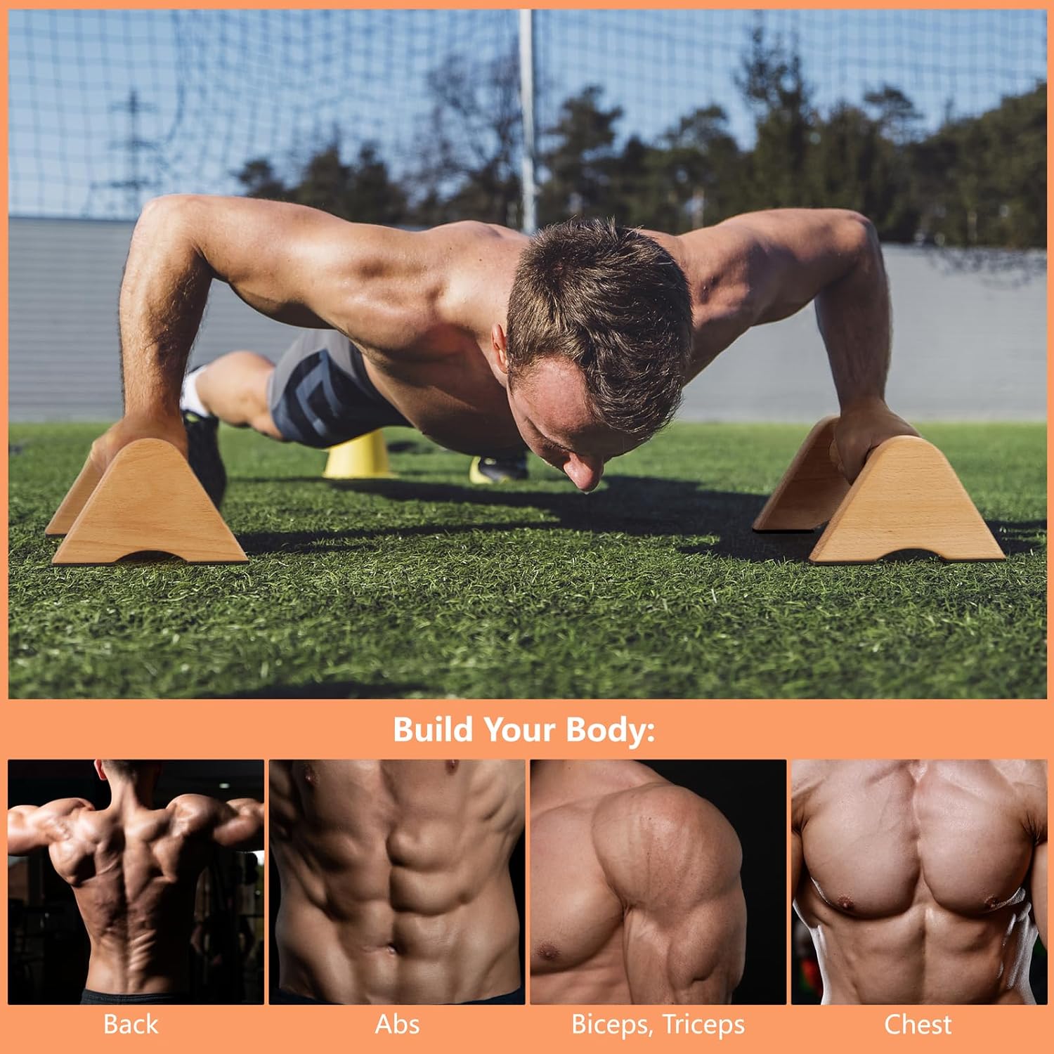 1 Pair Non-Slip Wood Push Up Bars, Strength Training Wooden Parallettes Bar Push Up Handles, Calisthenics Equipment for Home Floor Workout - Image 5