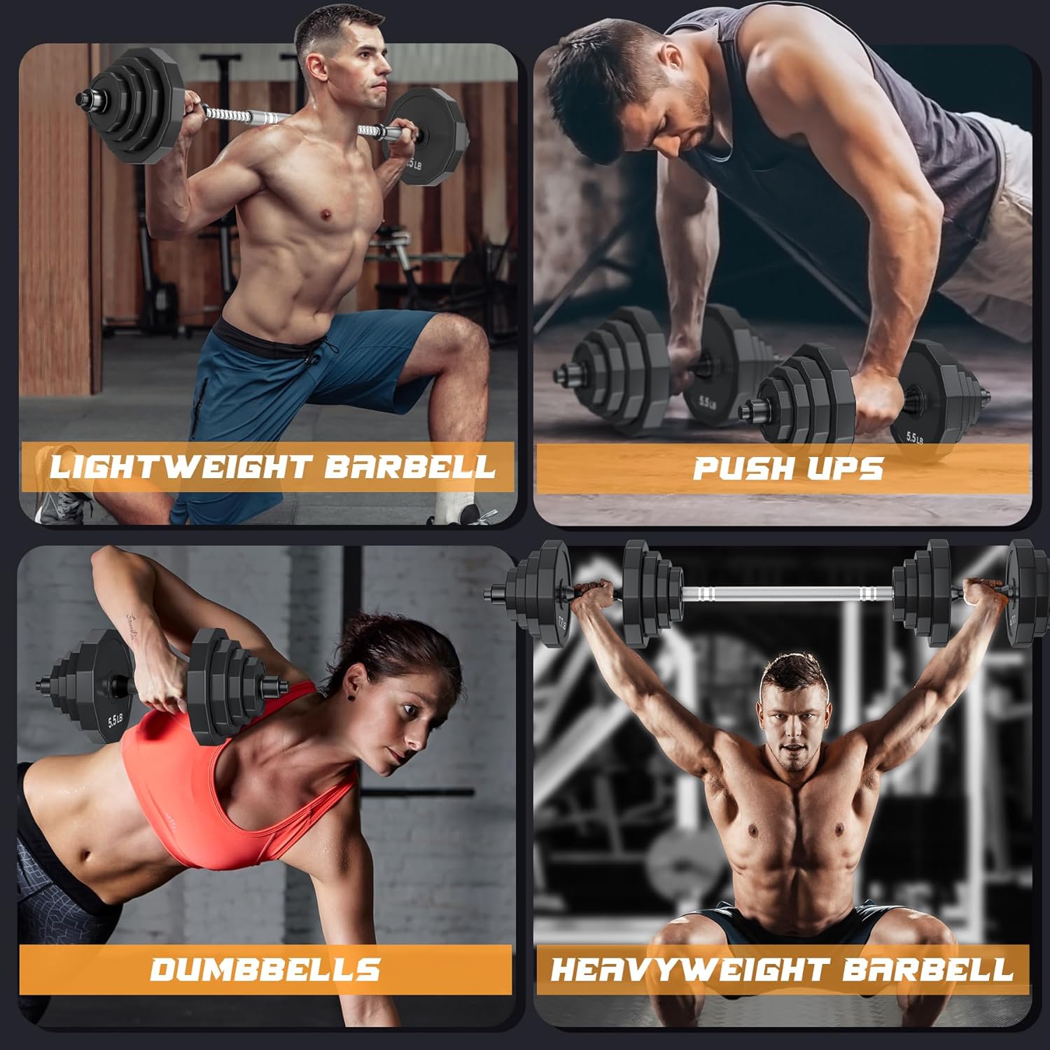 KISS GOLD Weights Dumbbells Set, Adjustable Dumbbell Sets 22Lbs 44Lbs 66Lbs 88Lbs with Solid Steel, Barbell Free Weight Set with Connector Workout Home Gym Equipment for Men Women Strength Training Shaping - Image 5