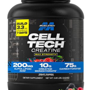 MuscleTech Creatine Monohydrate Powder – Cell-Tech Creatine Powder Post Workout Recovery Drink, Muscle Builder & Musclebuilding Creatine Supplement – Fruit Punch, 6 lbs (56 Serv) – Packaging May Vary