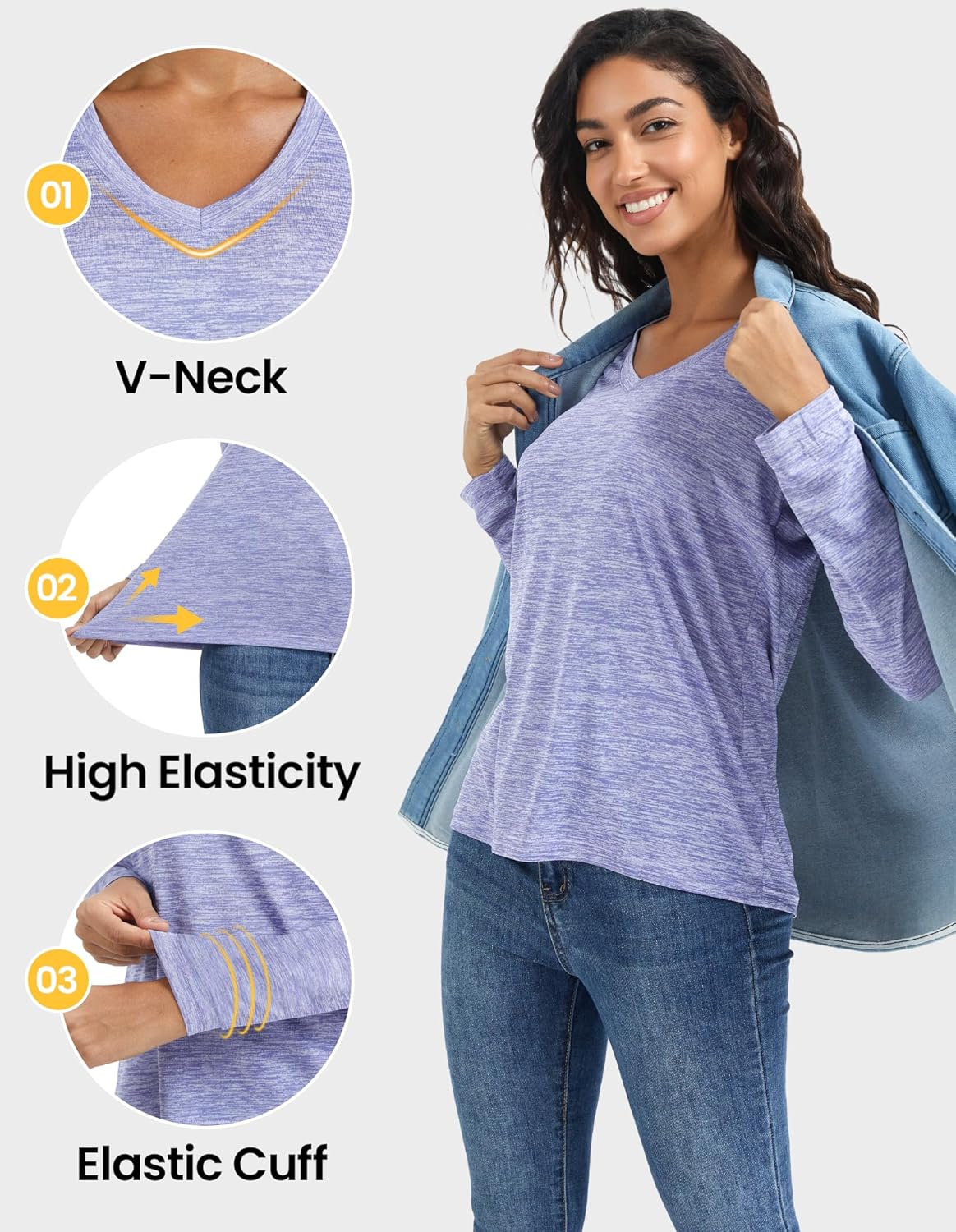 Moisture Wicking Shirts for Women Quick Dry Athletic Running Long Sleeve T Shirts Womens V Neck Workout Tops - Image 4