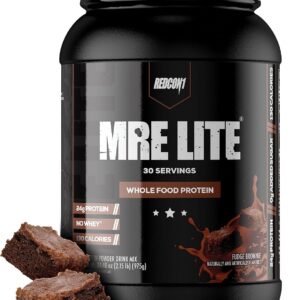 REDCON1 MRE Lite Whole Food Protein Powder, Fudge Brownie – Low Carb & Whey Free Meal Replacement with Animal Protein Blends – Easy to Digest Supplement Made with MCT Oils (30 Servings)