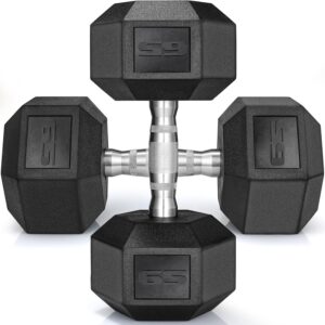 TLGREEN 1 Pair/2Pcs 30-85LB Dumbbells Rubber Coated Cast Iron Hex Black Dumbbells ，Weights Dumbbells Set