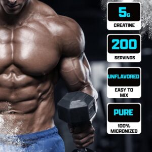 Nutrex Research Micronized Creatine Monohydrate Powder – 200 Servings (1KG) Pure, Unflavored Creatine Monohydrate Supplement for Muscle Gain, Strength and Performance, 5G Per Serv (2.2lbs)