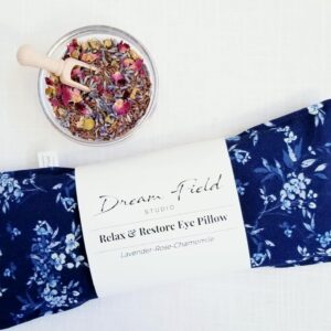 Lavender Eye Pillow for Relaxation – Organic Aromatherapy – Flaxseed Eye Mask – Microwave or Freeze – Handmade Floral Cotton Pillow | Blue Cottagecore Print