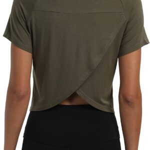 Mippo Workout Tops for Women Cropped Split Back Athletic Gym Exercise Shirts Loose Fit