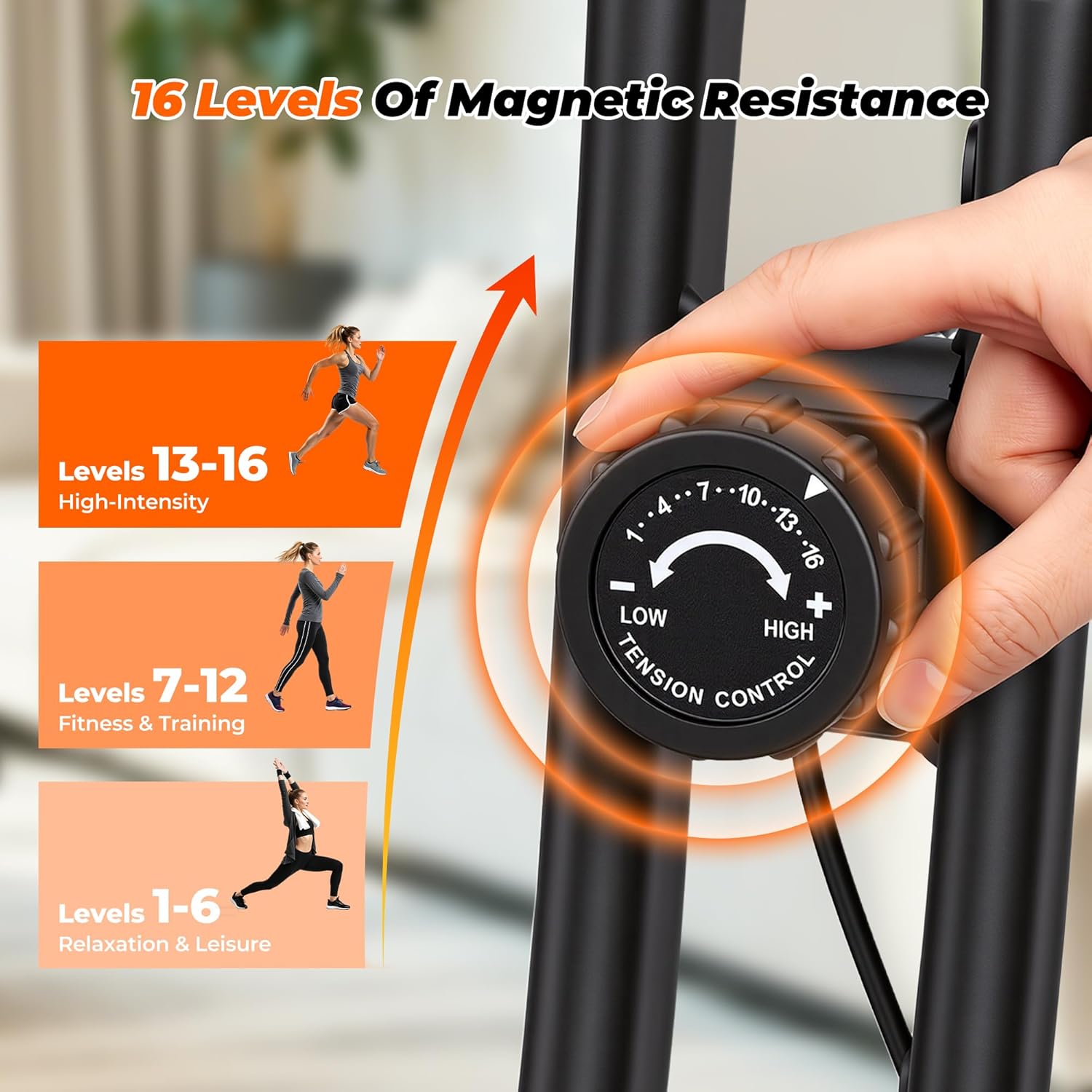 Exercise Bike, 3 IN 1 Stationary Bike, Folding Exercise Bike with 16-Level Resistance, Comfortable Seat Cushion, LCD Monitor, 265 lbs Weight Capacity for Home Gym Workout (Orange) - Image 2