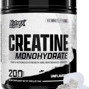 Nutrex Research Micronized Creatine Monohydrate Powder – 200 Servings (1KG) Pure, Unflavored Creatine Monohydrate Supplement for Muscle Gain, Strength and Performance, 5G Per Serv (2.2lbs)