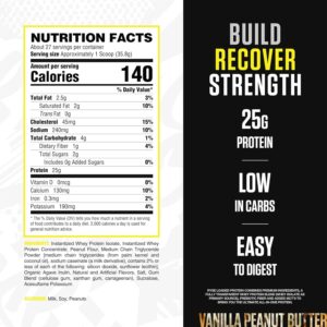 RYSE Loaded Protein Powder – Vanilla Peanut Butter – 25g Whey Protein Isolate & Concentrate with Prebiotic Fiber & MCTs – Low Carb, Low Sugar, Digestive-Friendly – 27 Servings / 2 lb Tub