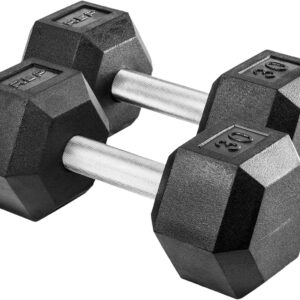 Rep Fitness Rubber Hex Dumbbell(s) – Singles (55LB +) and Pairs (5LB – 50LB) – Low Odor, Fully Knurled Handle