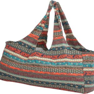 Large Yoga Mat Bag, Patterned Canvas Yoga Mat Bag Large Tote Sling Carrier with Pockets Travel Gym Duffle for Pilates Office Beach Workout
