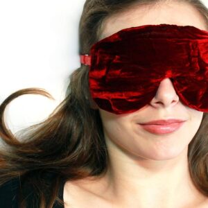 Candi Andi Handmade Opulence Yoga Eye Mask Pillow – Weighted Flaxseed Fill, Unscented, Satin & Velvet, Adjustable Strap – Meditation & Restful Sleep – Ruby Red – TEMF-RD