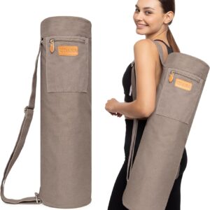 UDANA Yoga Mat Bag & Carrier – Fits Extra Thick Mats & Pilates Equipment – Heavy Duty Canvas Holder with 3 Pockets – Adjustable Shoulder Strap – Full Zip