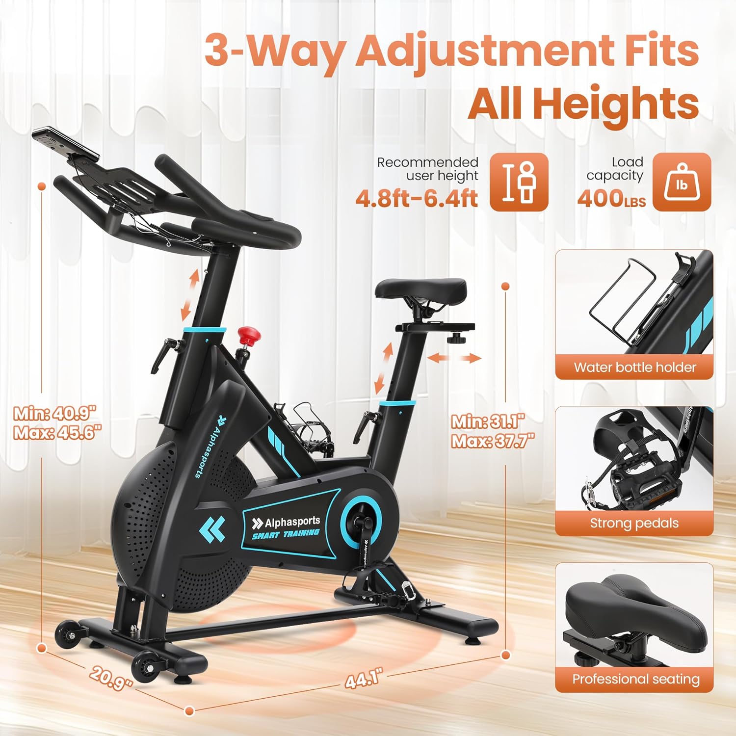 Exercise Bike, Adjustable Magnetic Stationary Bike for Home, Indoor Cycling Bike with Low Noise, Heart Rate Handle and LCD Monitor, Cycle Bike with 400lbs Weight Capacity - Image 8