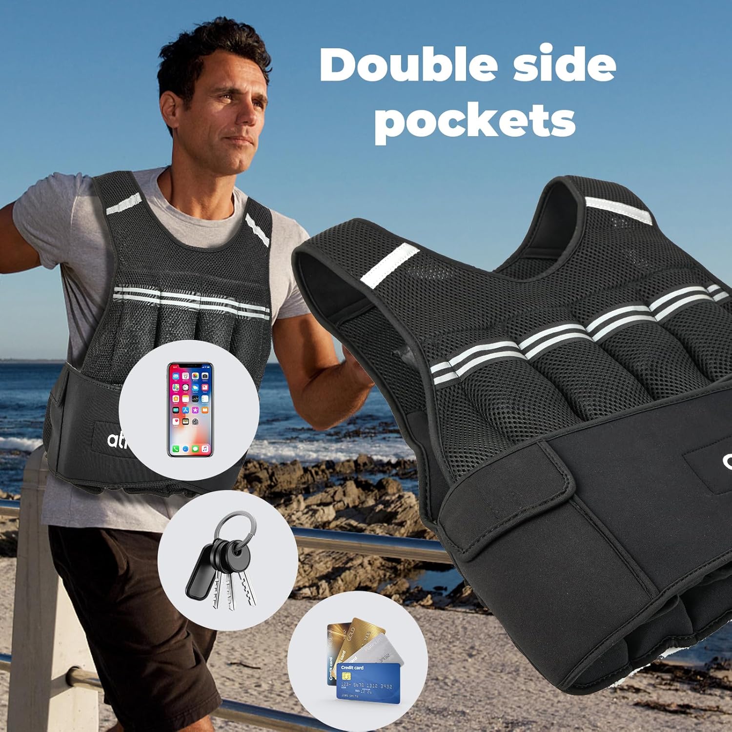 Ativafit Adjustable Weighted Vest Women Men with Reflective Design 2 4 6 8 10 12 14 16 18 20 22 Lbs Running Vest for Strength Training, Walking, Jogging, Weightlifting, Running Men Women Kids 2-22 Lbs - Image 5