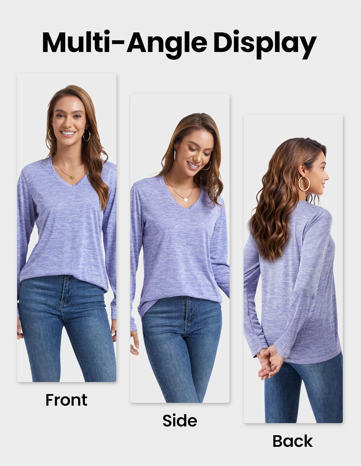 Moisture Wicking Shirts for Women Quick Dry Athletic Running Long Sleeve T Shirts Womens V Neck Workout Tops - Image 7
