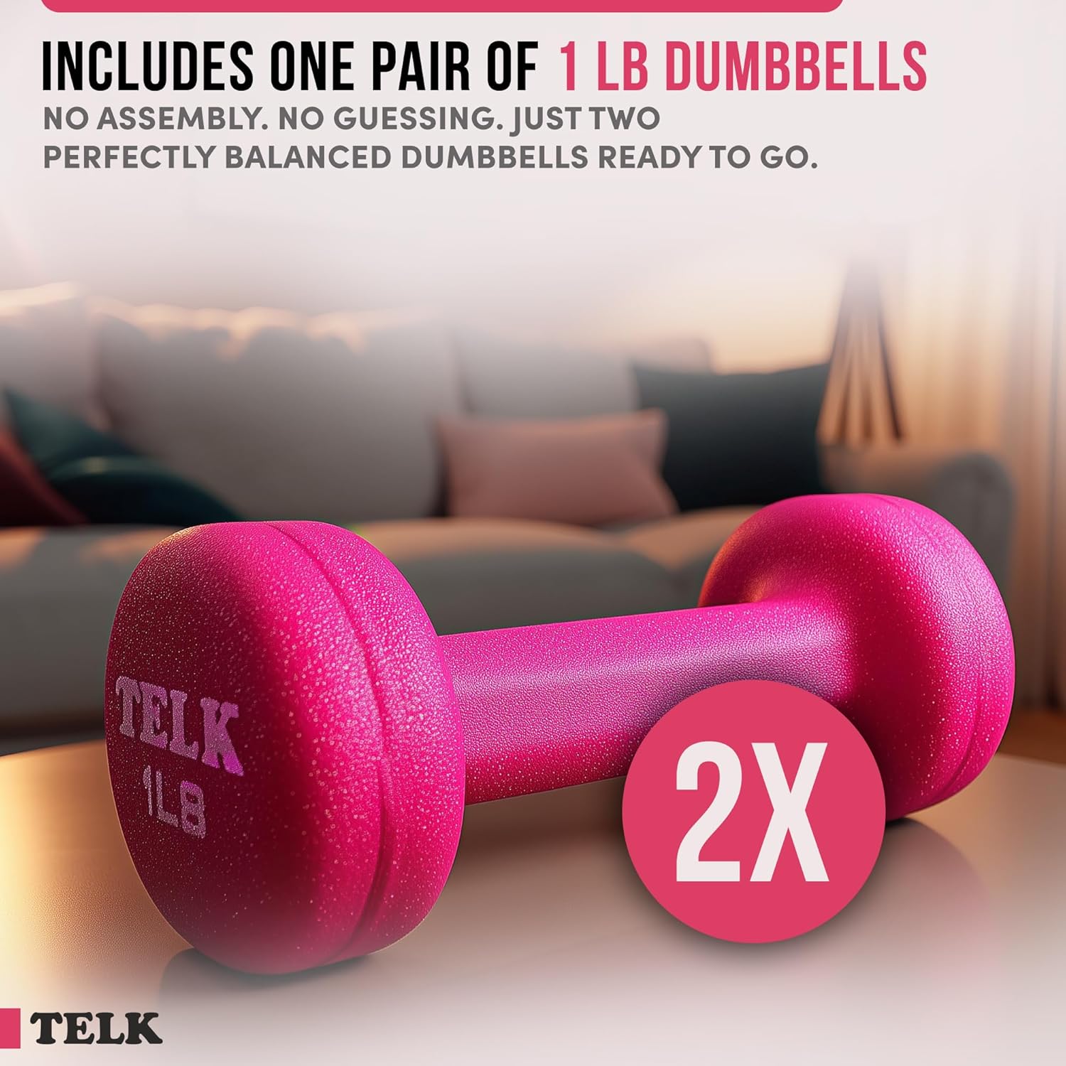 TELK Fitness Neoprene Dumbbells Set of 2 – Non-Slip Hand Weights for Home Workouts, Strength Training & Toning – Compact, Comfortable Grip for Women & Men - Image 6
