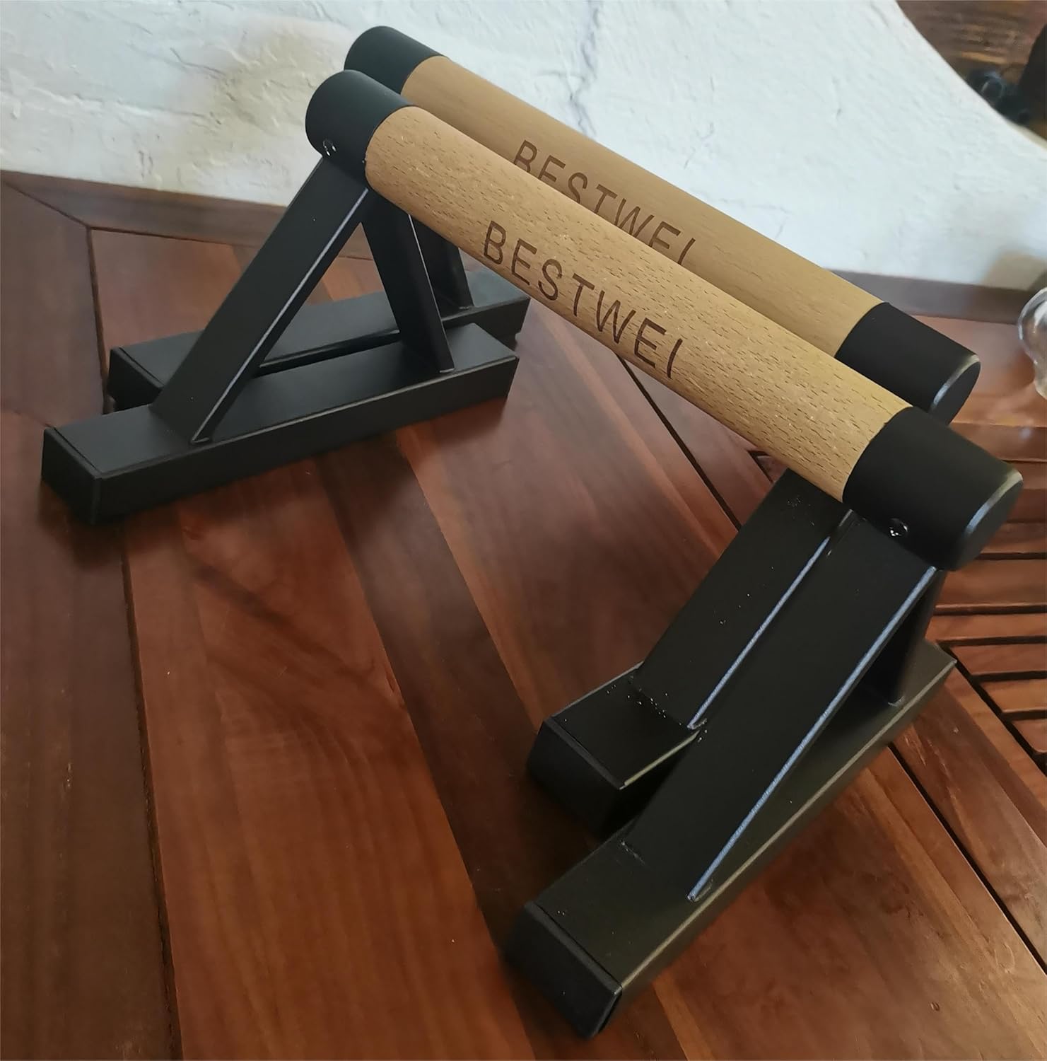 BESTWEI Wood Triangle Push Up Bars for Floor, Strength Training Pushup Stands Parallettes Bars for Home Calisthenics, Fitness, Floor Workouts Solid Wood with Sturdy Metal Bracket, Support 500 lbs - Image 8