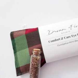 Handmade Mint Eye Pillow – Weighted Aromatherapy Mask with Natural Botanicals – Cooling or Warming Home Spa Comfort – Relaxation Gift for Self-Care – USA Made – Holiday Plaid