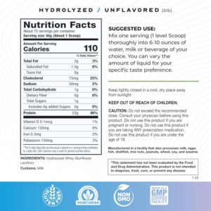 Muscle Feast Hydrolyzed Whey Protein Powder, Grass Fed and All Natural Hormone-Free, Hydro Whey Powder for Men and Women, Gluten Free, Non-GMO, Delicious Hydrolyzed Protein Powder, Unflavored, 5lb