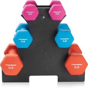 Philosophy Gym Neoprene Dumbbell Hand Weights, Set of 6 with Stand