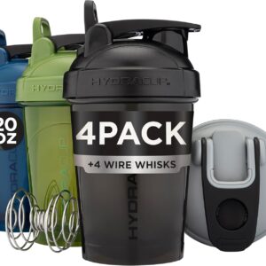 Hydra Cup – 4 Pack – 20oz Shaker Bottles | Protein Shaker Cups with Whisk Ball, Leak-Proof, Carry Handle | BPA-Free Gym Mixer for Protein Powder, Mixing Supplements