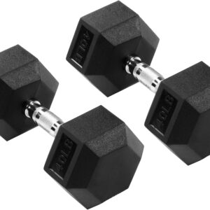 Fitvids Rubber Encased Hex Dumbbell – 40LB – 40LB Pair – Black