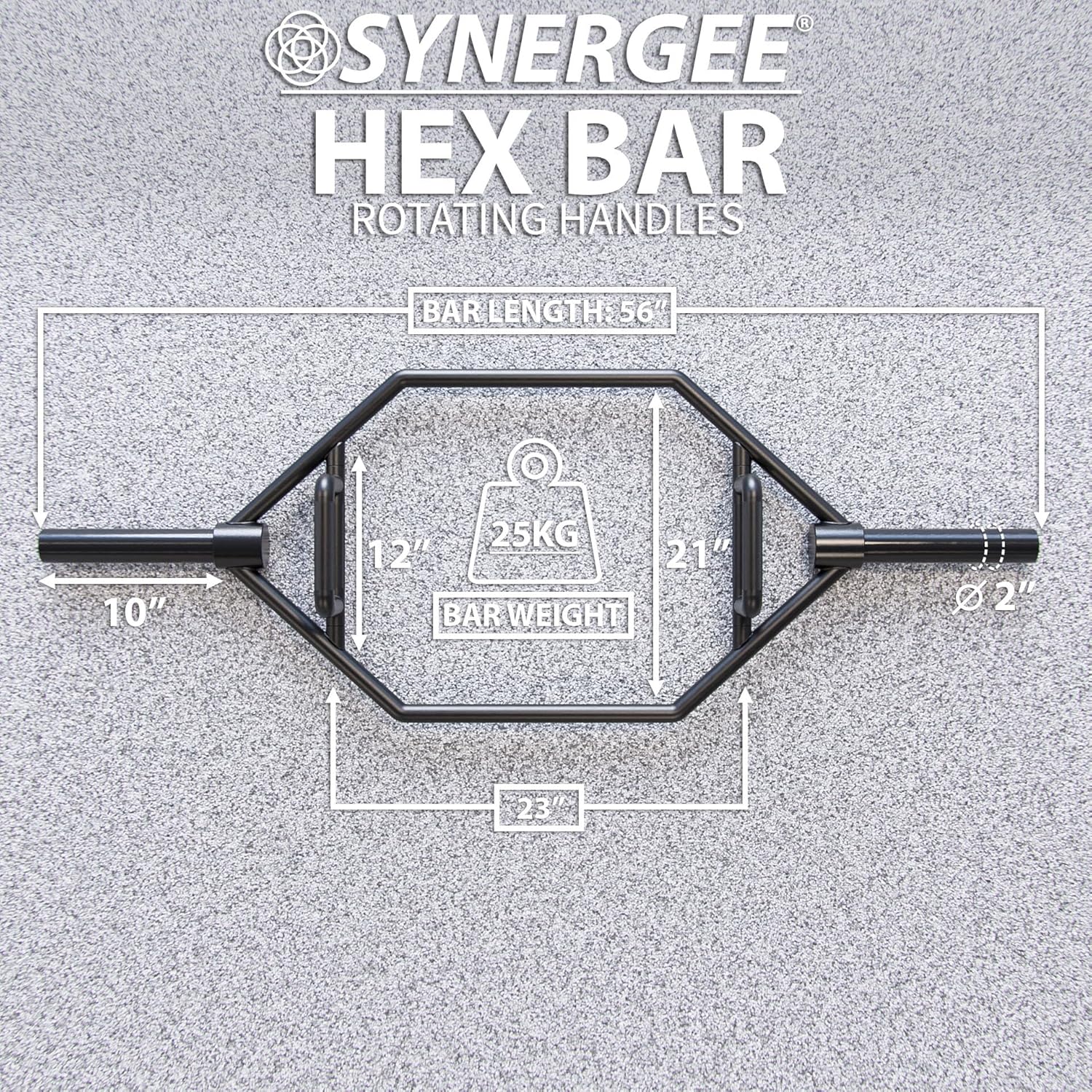 Synergee 20kg and 25kg Chrome or Black Olympic Hex Barbell Trap Bar with Rotating, Flat or Raised Handles for Squats, Deadlifts, Shrugs. - Image 3